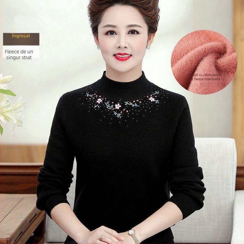 Pulover damă cu guler rotund, croială lejeră, mâneci 3/4, stil retro literar; țesătură: Tr fabric, PVC ≤30%