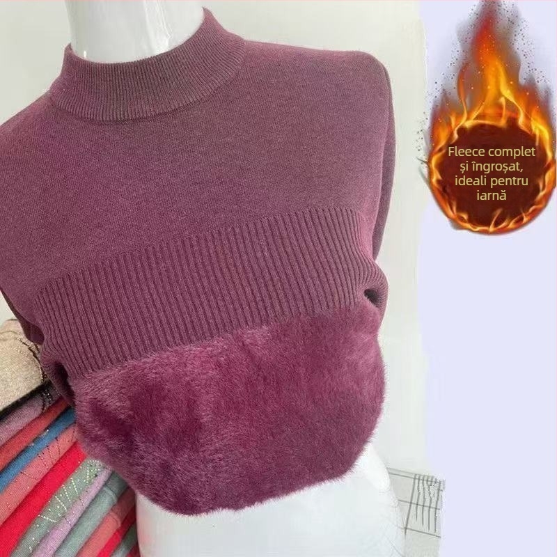 Pulover damă cu guler rotund, croială lejeră, mâneci 3/4, stil retro literar; țesătură: Tr fabric, PVC ≤30%