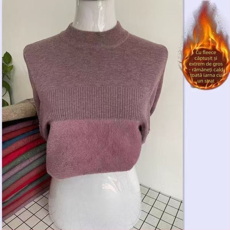 Pulover damă cu guler rotund, croială lejeră, mâneci 3/4, stil retro literar; țesătură: Tr fabric, PVC ≤30%