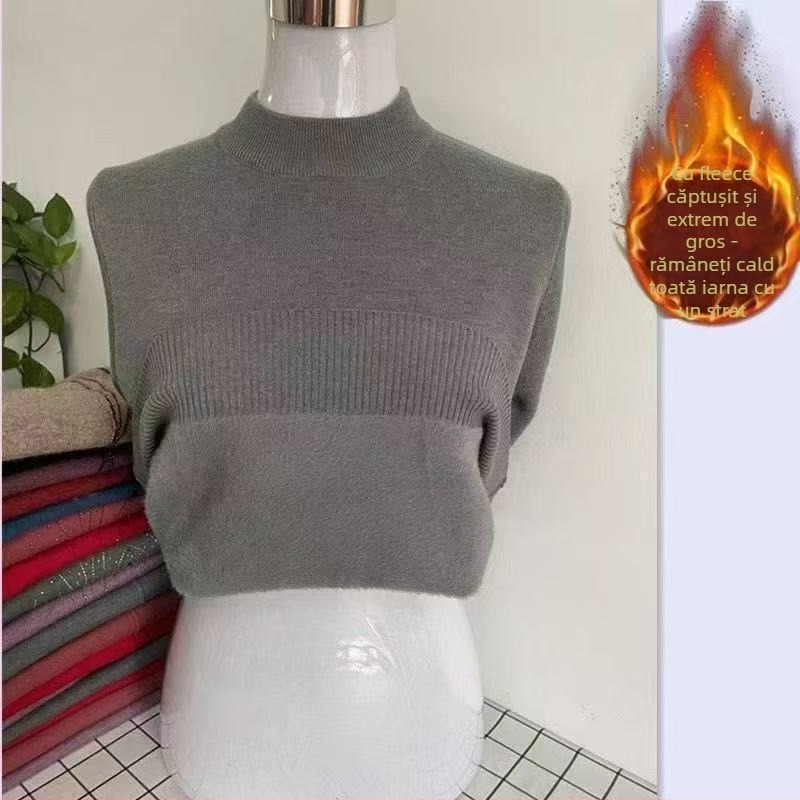 Pulover damă cu guler rotund, croială lejeră, mâneci 3/4, stil retro literar; țesătură: Tr fabric, PVC ≤30%
