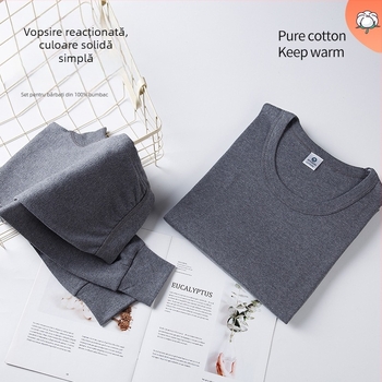 Set de lenjerie termică din bumbac 100% pentru bărbați, talie înaltă, țesătură de greutate medie, cald, anti-static, anti-piling, cu un singur strat