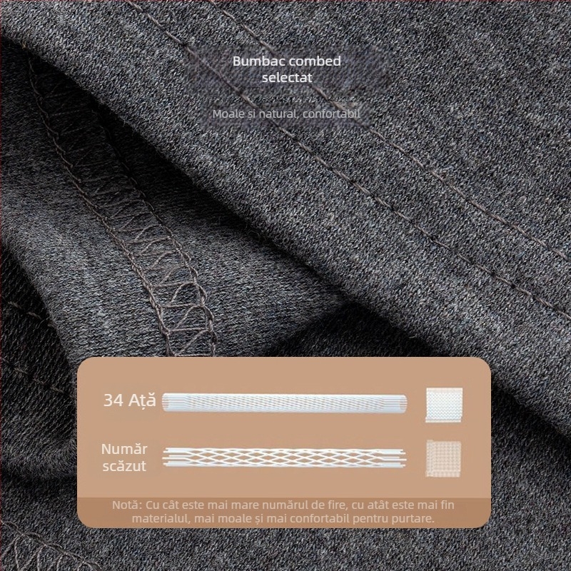 Set de lenjerie termică din bumbac 100% pentru bărbați, talie înaltă, țesătură de greutate medie, cald, anti-static, anti-piling, cu un singur strat