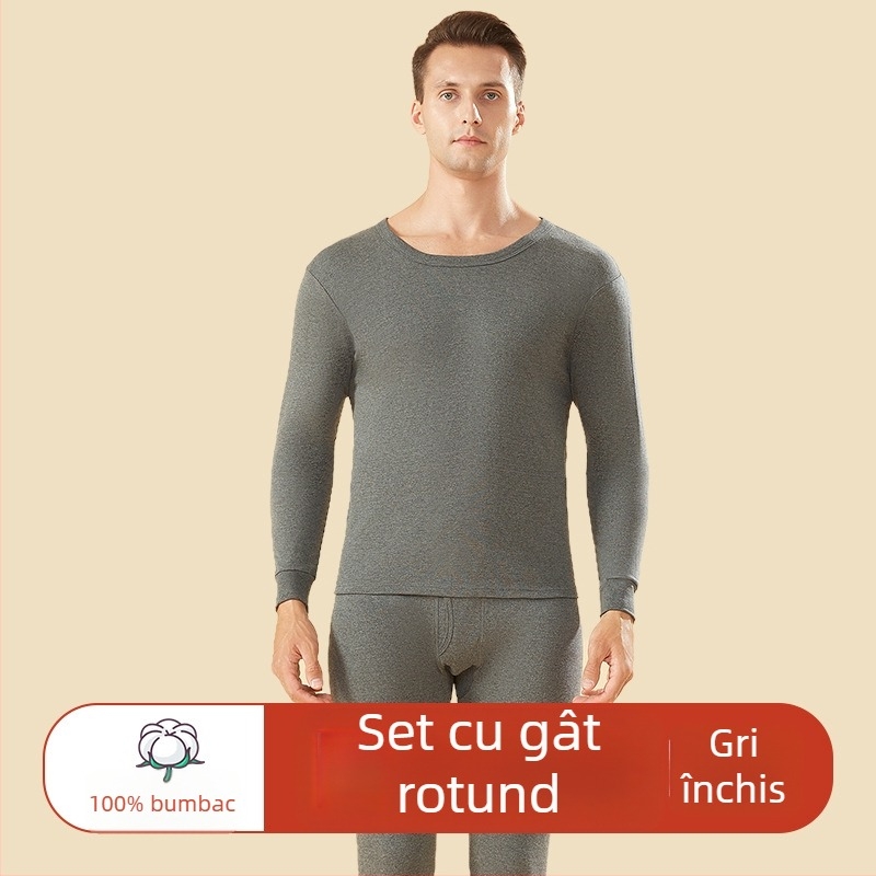 Set de lenjerie termică din bumbac 100% pentru bărbați, talie înaltă, țesătură de greutate medie, cald, anti-static, anti-piling, cu un singur strat