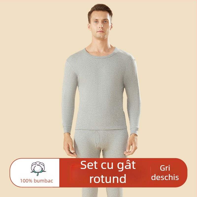 Set de lenjerie termică din bumbac 100% pentru bărbați, talie înaltă, țesătură de greutate medie, cald, anti-static, anti-piling, cu un singur strat