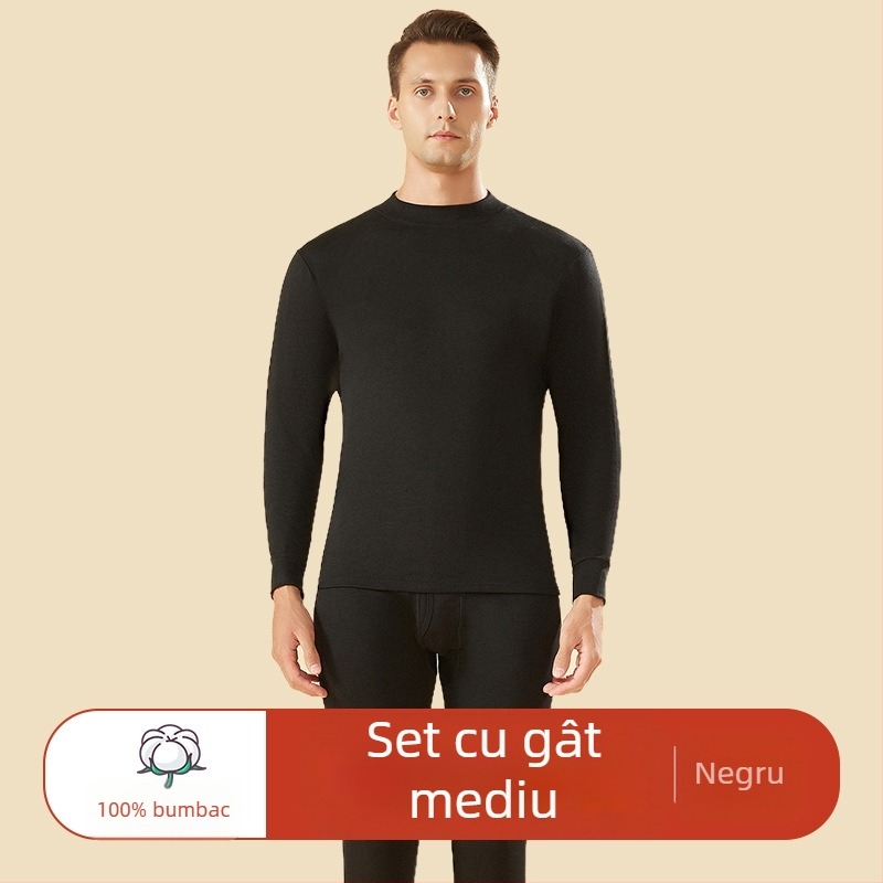 Set de lenjerie termică din bumbac 100% pentru bărbați, talie înaltă, țesătură de greutate medie, cald, anti-static, anti-piling, cu un singur strat