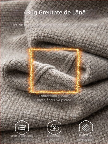 Pulover pentru bază din lână 100% lavabil la mașină, tricot gros, guler rotund.