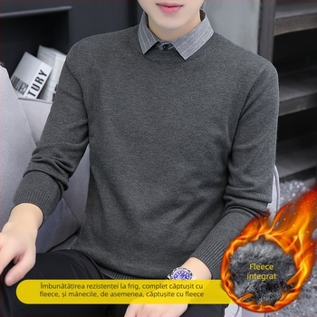 Pulover tricotat pentru bărbați, cu guler rever, căptușit velur, gros pentru iarnă, mânecă lungă