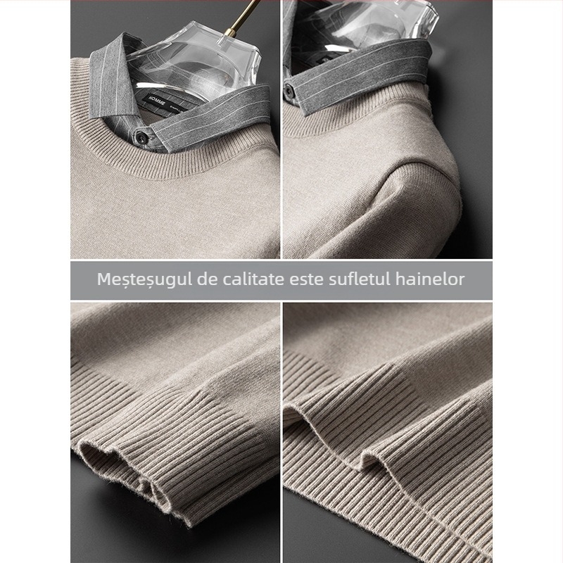 Pulover tricotat pentru bărbați, cu guler rever, căptușit velur, gros pentru iarnă, mânecă lungă