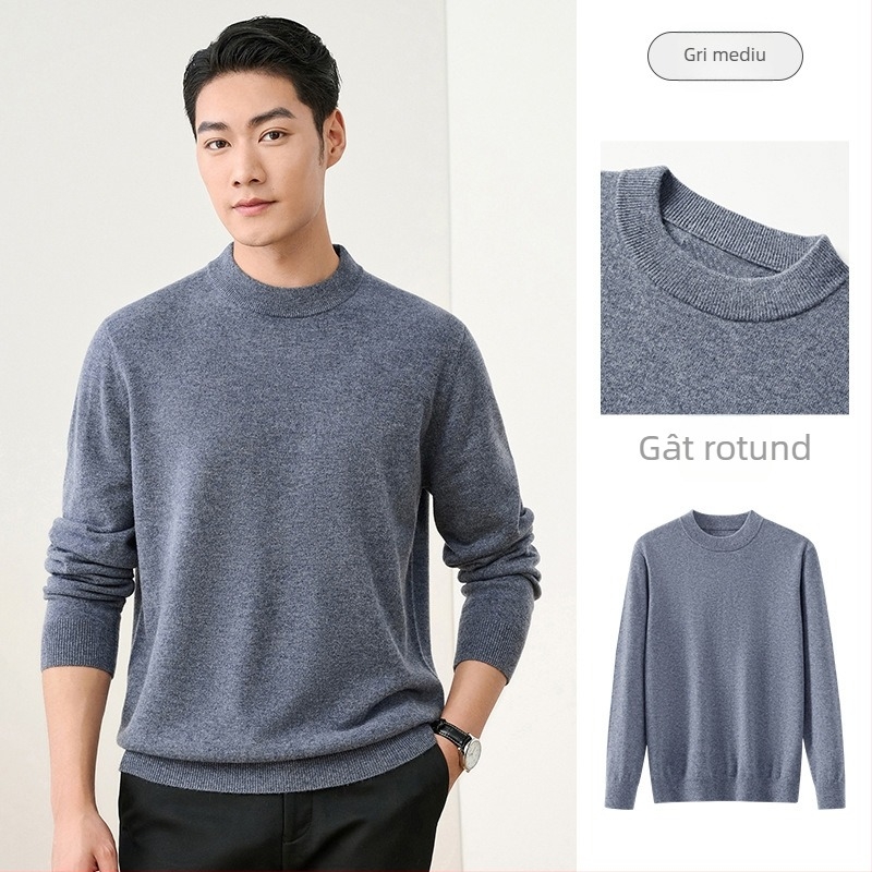 Pulover tricotat pentru bărbați, 100% lână, cu glugă, guler rotund, mâneci lungi, tricot elastic, toamnă 2025