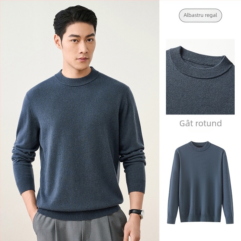 Pulover tricotat pentru bărbați, 100% lână, cu glugă, guler rotund, mâneci lungi, tricot elastic, toamnă 2025