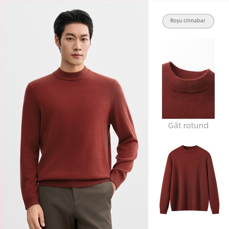 Pulover tricotat pentru bărbați, 100% lână, cu glugă, guler rotund, mâneci lungi, tricot elastic, toamnă 2025