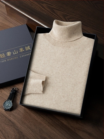 Pulover bărbătesc din cașmir, guler înalt, croială Slim, mâneci lungi, tricot gros