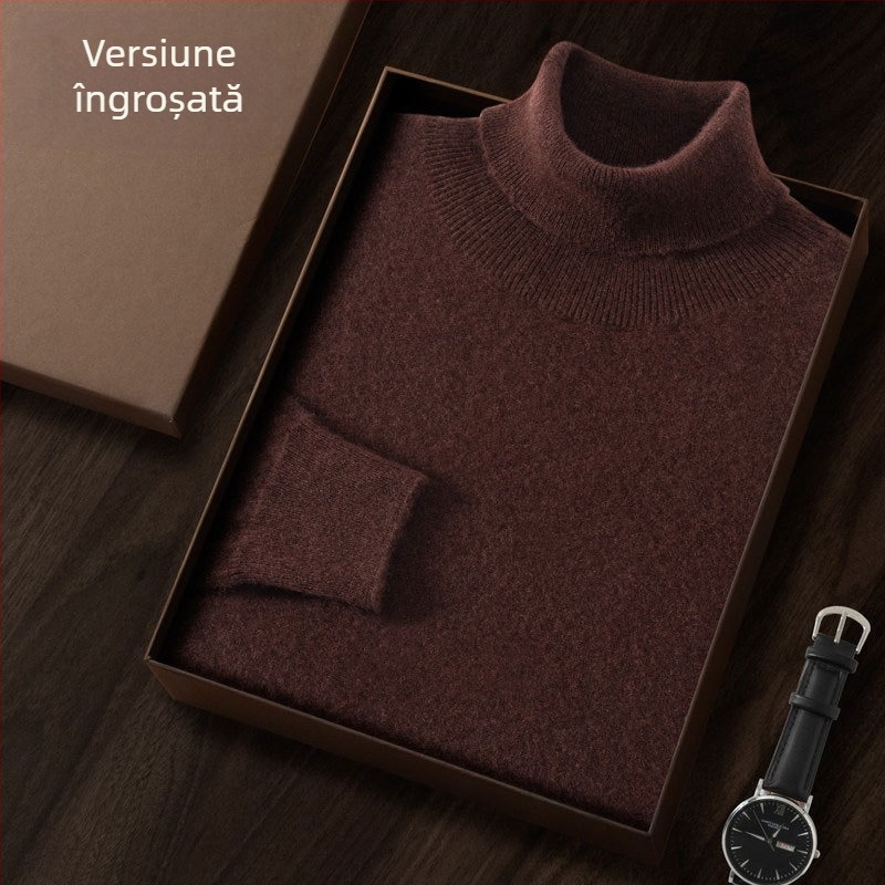 Pulover bărbătesc din cașmir, guler înalt, croială Slim, mâneci lungi, tricot gros