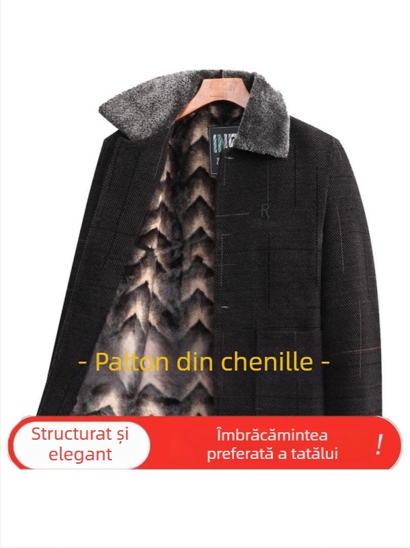 Geacă de iarnă pentru bărbați, guler rever, închidere cu nasturi, croială lejeră, buzunare cu patch, material poliester