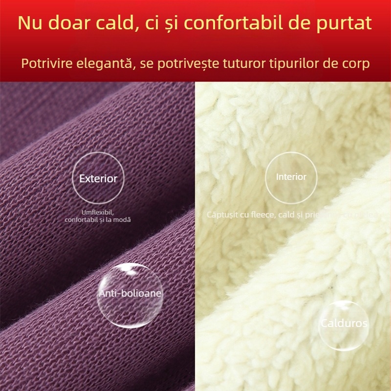 Cardigan de iarnă pentru persoane în vârstă — fleece căptușit, poliester, mâneci lungi, croială lejeră, închidere cu nasturi