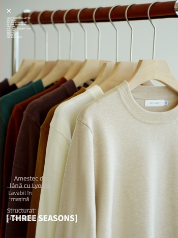 Pulover tricotat pentru bărbați, croială Slim-Fit, guler rotund, mâneci lungi — amestec Tencel-lână, respirabil, lavabil la mașină