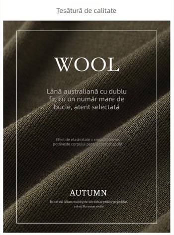 Pulover tricotat cu guler Henley dublu, mâneci lungi, look two-in-one, 95% lână