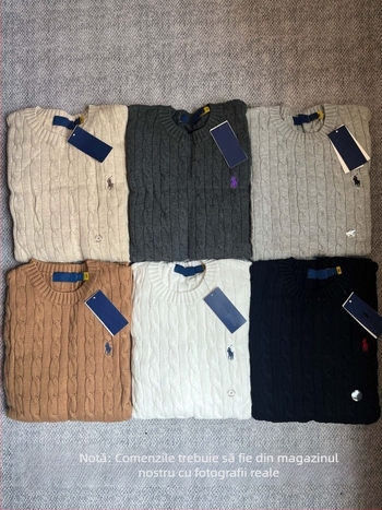 Pulover tricotat cu broderie cu cal de război, tricot din bumbac torsionat, guler rotund, mâneci lungi, croi lejer