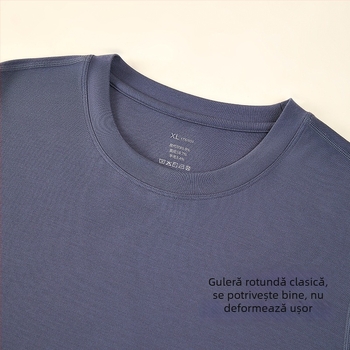 Tricou termic pentru bărbați, amestec lână-modal, subțire, guler rotund, mâneci lungi, 85.9% modal, 181–200 g/m2