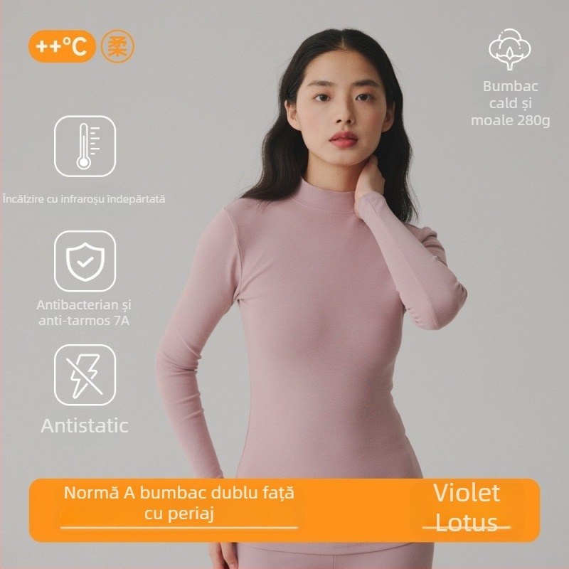 Pulover din 95% bumbac, antibacterian, textură periată, țesătură groasă, guler mediu, top de toamnă