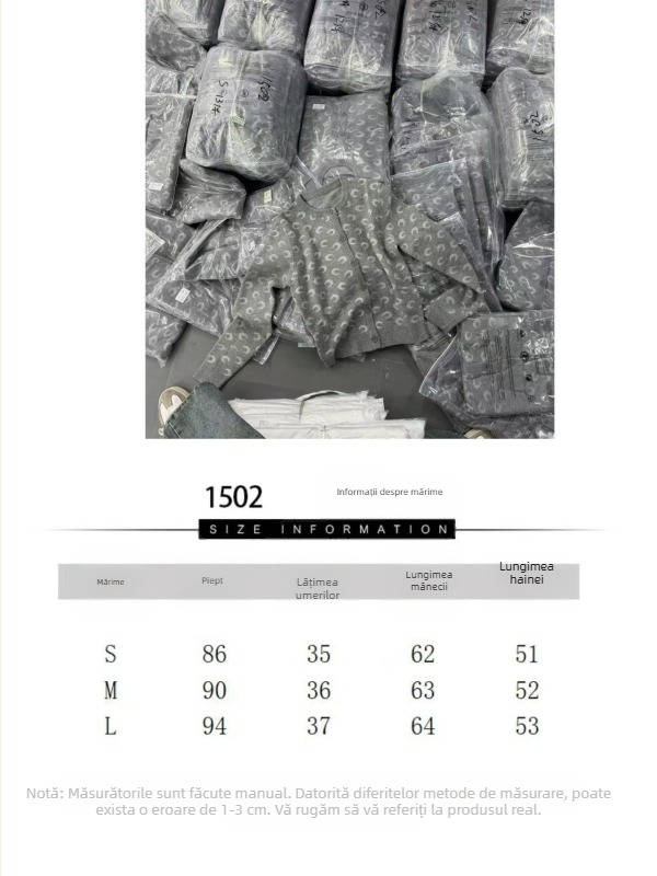 Cardigan tricotat jacquard pentru femei, guler rotund, mâneci lungi, croială Slim, amestec lână-polyester, stil casual