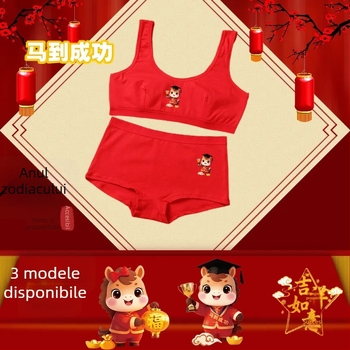 Set de lenjerie din bumbac pentru adolescente: bustieră cupe 1/2, cupă subțire modelată, bretele fixe, fără inele metalice, stil sport, pentru 13–18 ani