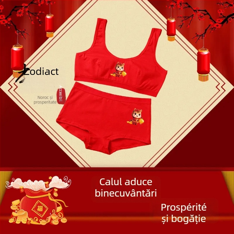 Set de lenjerie din bumbac pentru adolescente: bustieră cupe 1/2, cupă subțire modelată, bretele fixe, fără inele metalice, stil sport, pentru 13–18 ani