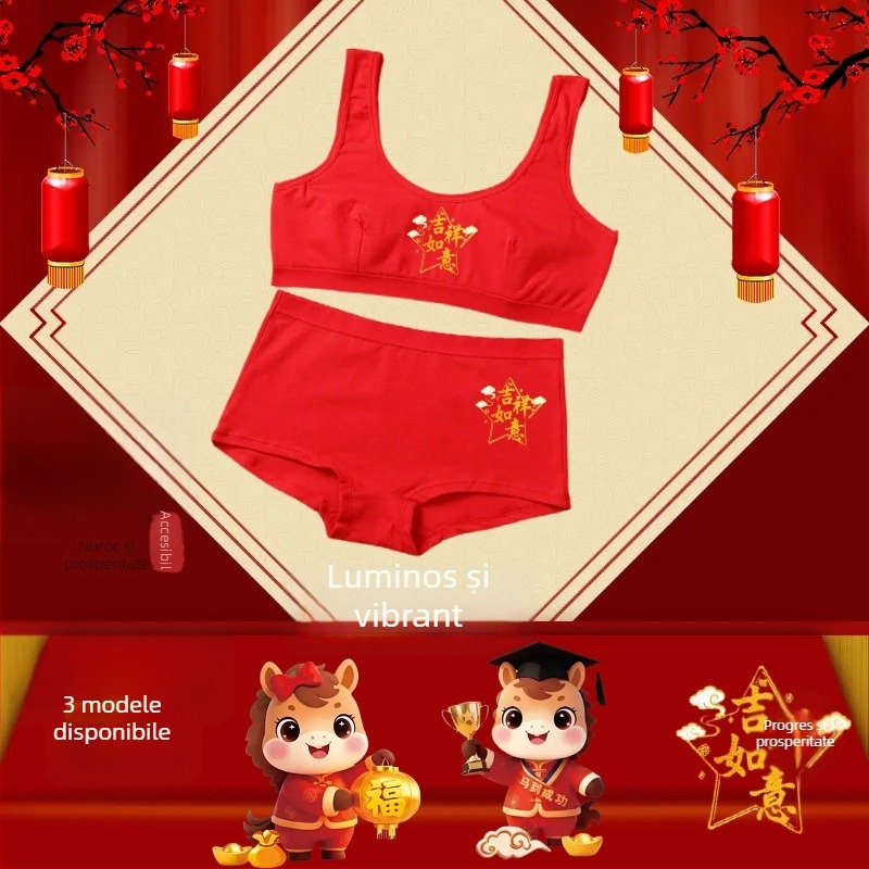 Set de lenjerie din bumbac pentru adolescente: bustieră cupe 1/2, cupă subțire modelată, bretele fixe, fără inele metalice, stil sport, pentru 13–18 ani