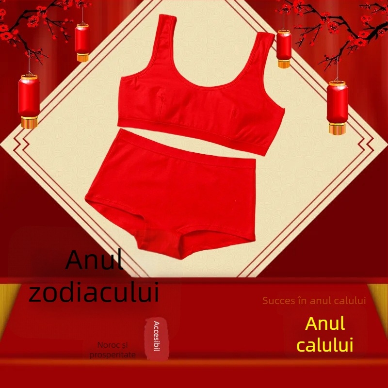 Set de lenjerie din bumbac pentru adolescente: bustieră cupe 1/2, cupă subțire modelată, bretele fixe, fără inele metalice, stil sport, pentru 13–18 ani
