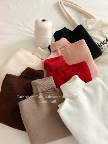 Pulover tricotat cu glugă și guler înalt, gros, material nylon-spandex, iarna 2025