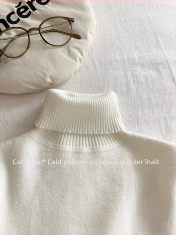 Pulover tricotat cu glugă și guler înalt, gros, material nylon-spandex, iarna 2025