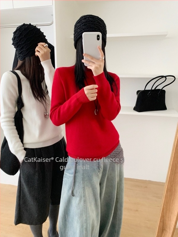 Pulover tricotat cu glugă și guler înalt, gros, material nylon-spandex, iarna 2025