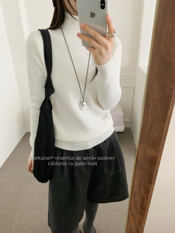 Pulover tricotat cu glugă și guler înalt, gros, material nylon-spandex, iarna 2025