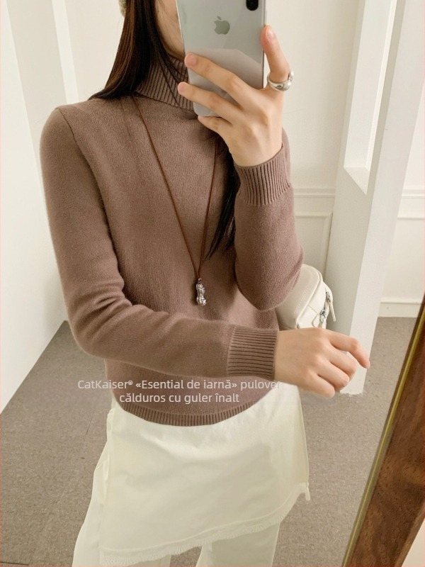 Pulover tricotat cu glugă și guler înalt, gros, material nylon-spandex, iarna 2025