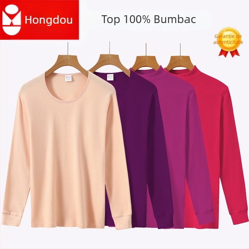 Top termic din bumbac 100%, pulover cu guler rotund, fără cusături, dintr-un singur strat, țesătură 181–200 g/m²
