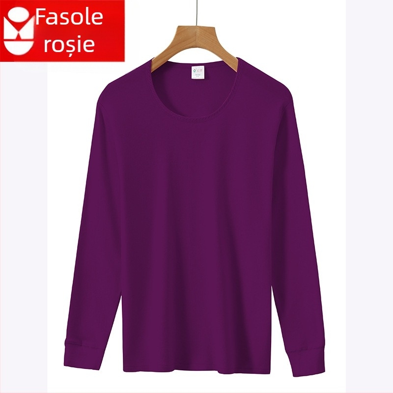 Top termic din bumbac 100%, pulover cu guler rotund, fără cusături, dintr-un singur strat, țesătură 181–200 g/m²