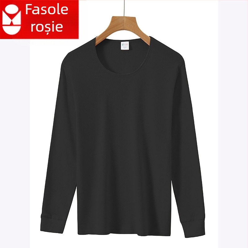 Top termic din bumbac 100%, pulover cu guler rotund, fără cusături, dintr-un singur strat, țesătură 181–200 g/m²