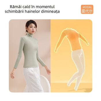 Top damă din modal cu guler înalt, pulover, mâneci lungi, slim fit, 181-200 g/m²