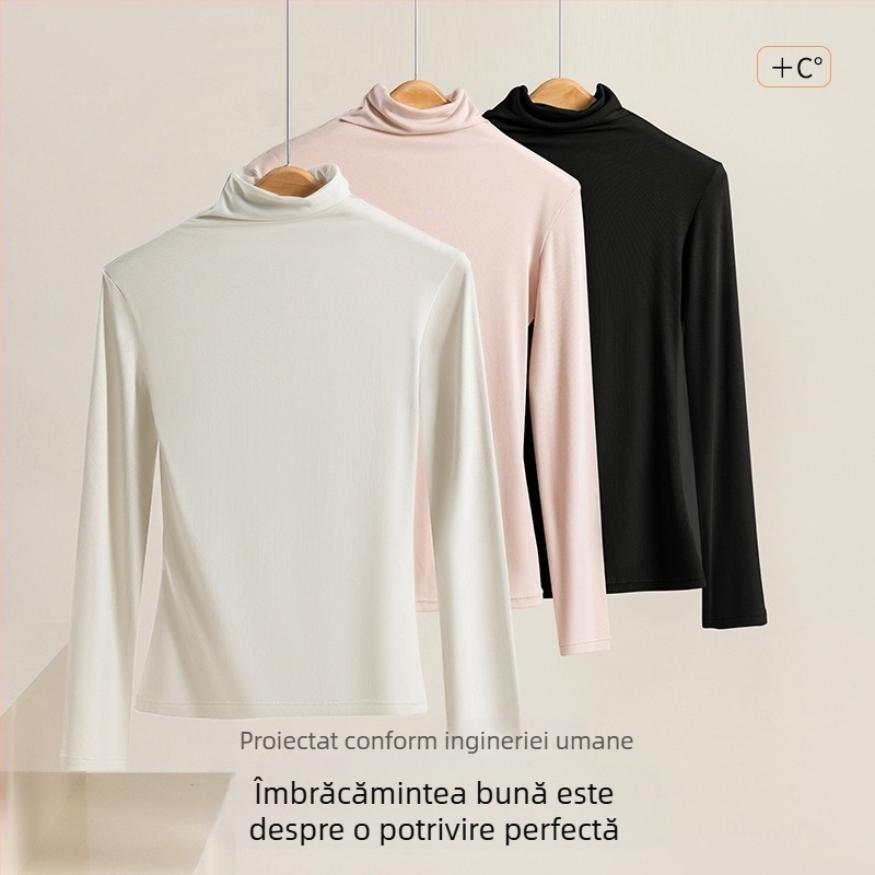 Top damă din modal cu guler înalt, pulover, mâneci lungi, slim fit, 181-200 g/m²