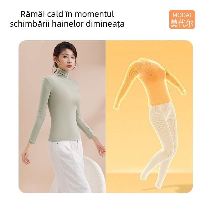 Top damă din modal cu guler înalt, pulover, mâneci lungi, slim fit, 181-200 g/m²