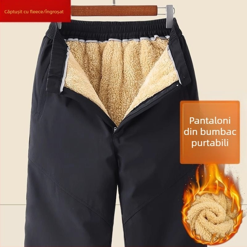 Pantaloni de iarnă din bumbac cu căptușeală din lână de miel, groși, casual pentru bărbați de vârstă mijlocie și în vârstă