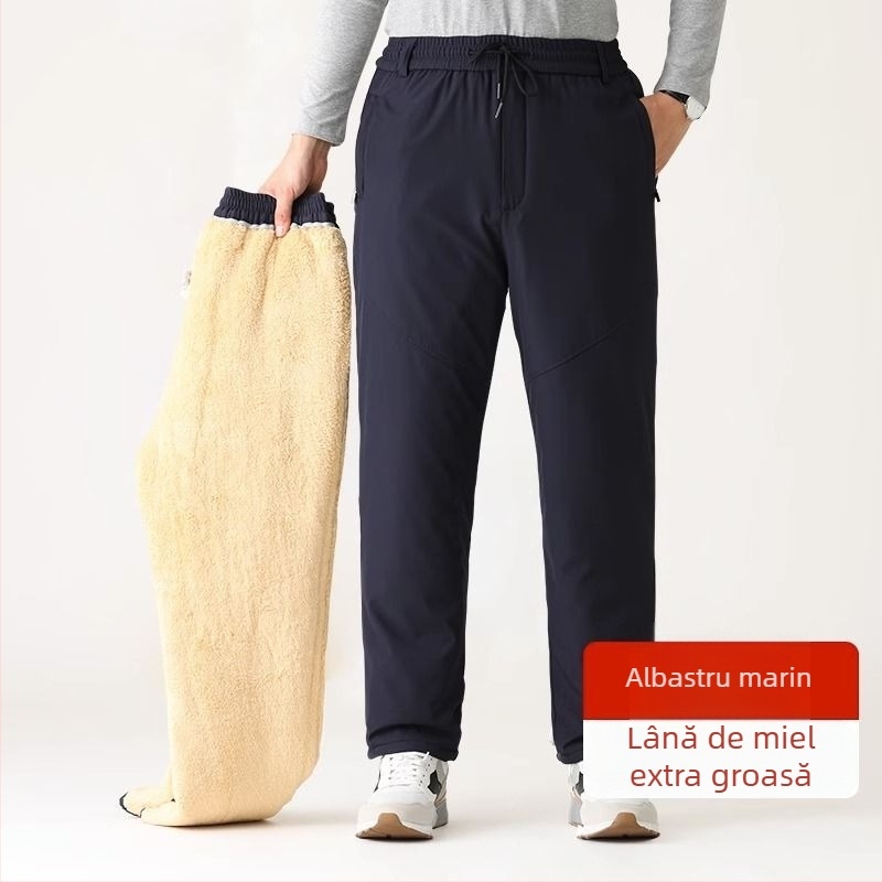 Pantaloni de iarnă din bumbac cu căptușeală din lână de miel, groși, casual pentru bărbați de vârstă mijlocie și în vârstă