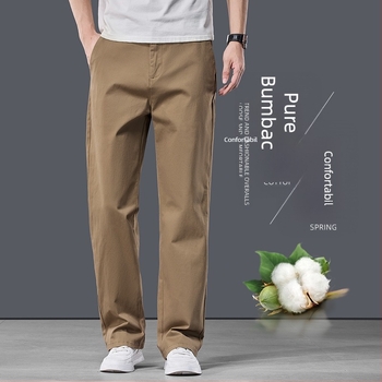 Pantaloni casual pentru bărbați din bumbac, croială dreaptă, talie medie, fermoar, microelastic
