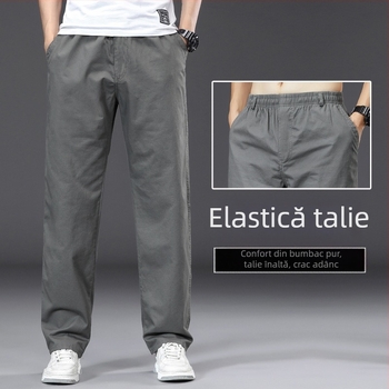 Pantaloni casual drept, căldură de iarnă, amestec din fibre de bambus și bumbac spălat, talie medie-înaltă, șnur pentru închidere, buzunare, 2025 iarnă