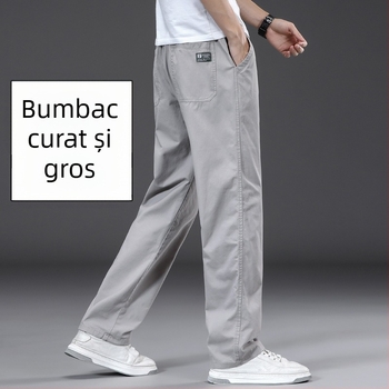 Pantaloni casual drept, căldură de iarnă, amestec din fibre de bambus și bumbac spălat, talie medie-înaltă, șnur pentru închidere, buzunare, 2025 iarnă
