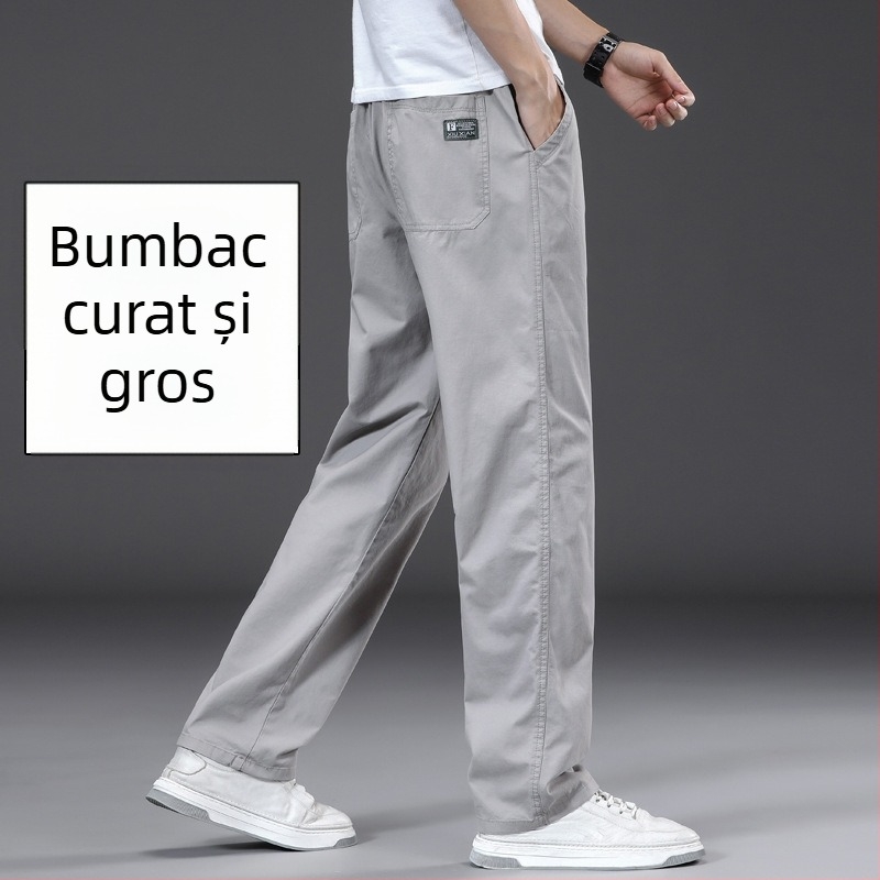 Pantaloni casual drept, căldură de iarnă, amestec din fibre de bambus și bumbac spălat, talie medie-înaltă, șnur pentru închidere, buzunare, 2025 iarnă