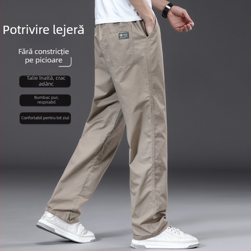 Pantaloni casual drept, căldură de iarnă, amestec din fibre de bambus și bumbac spălat, talie medie-înaltă, șnur pentru închidere, buzunare, 2025 iarnă