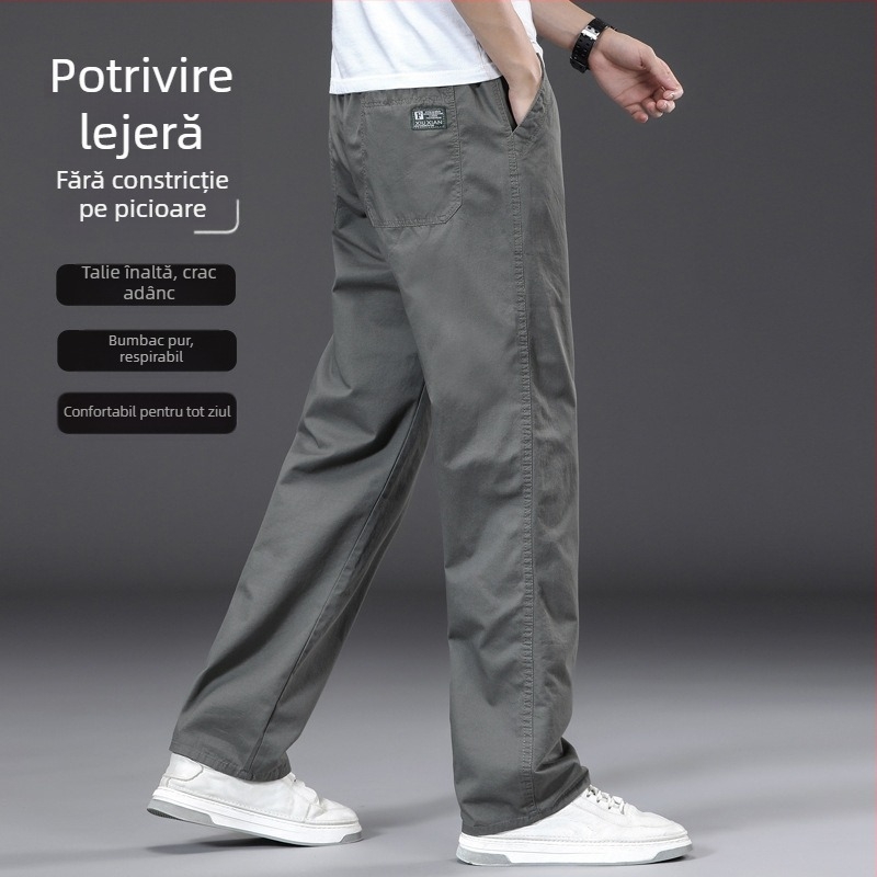 Pantaloni casual drept, căldură de iarnă, amestec din fibre de bambus și bumbac spălat, talie medie-înaltă, șnur pentru închidere, buzunare, 2025 iarnă