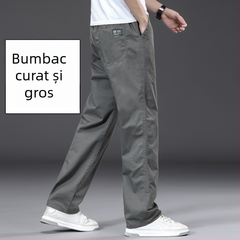 Pantaloni casual drept, căldură de iarnă, amestec din fibre de bambus și bumbac spălat, talie medie-înaltă, șnur pentru închidere, buzunare, 2025 iarnă