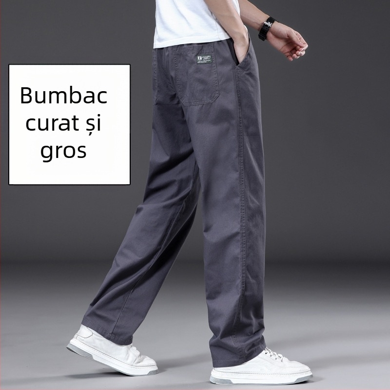 Pantaloni casual drept, căldură de iarnă, amestec din fibre de bambus și bumbac spălat, talie medie-înaltă, șnur pentru închidere, buzunare, 2025 iarnă